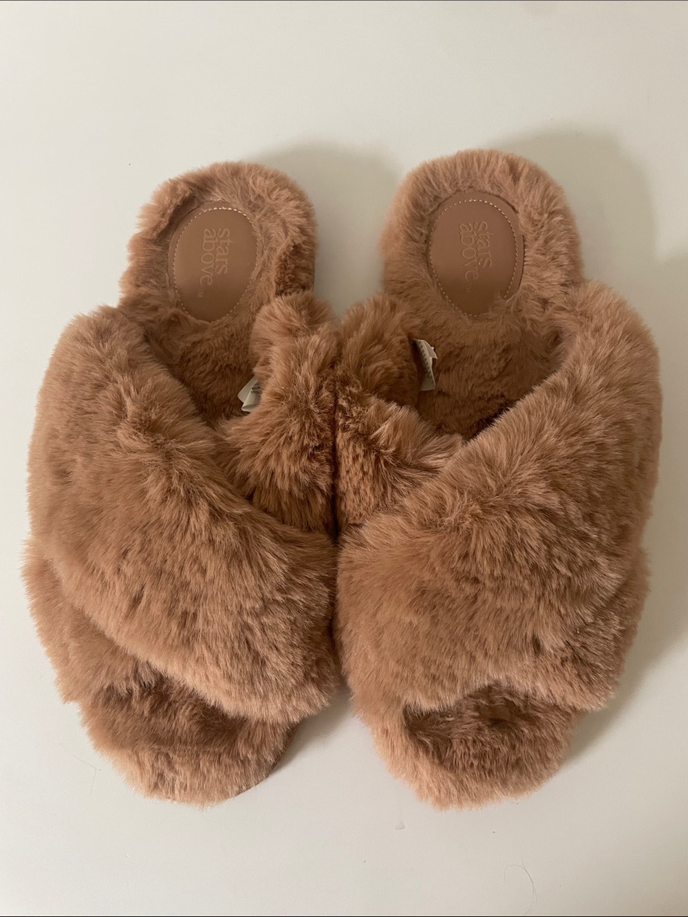 Stars Above Brown Faux Fur Crossband Slippers Size L 9/10